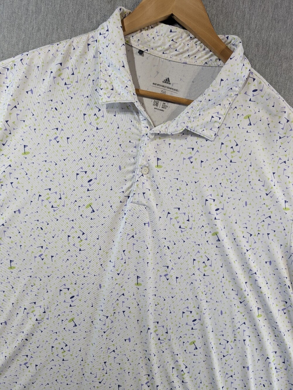 Adidas All Over Print Golf Polo Men's 3XL White Made From Parley Ocean Plastic